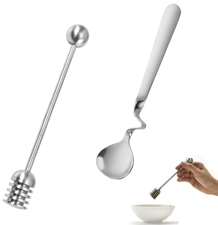 2 Stück Honiglöffel Edelstahl,Marmeladenlöffel,Honig Löffel,Marmeladenlöffel zum Einhängen,Honigspender,Löffel Rührer,Honey Spoon,Praktischer Rührlöffel,Honigspirale Stick für Joghurt,Sirup,Marmelade