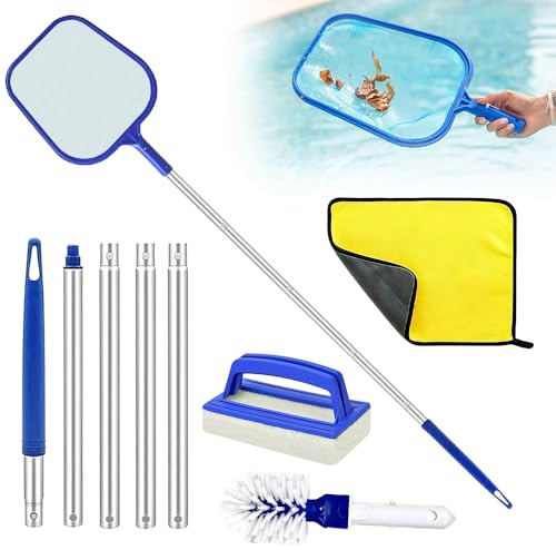 yotutun Pool Kescher, Kescher Pool Feinmaschig Teich Kescher Fein Bodenkescher Pool Laubkescher Reinigungsset mit Poolbürste Putztüche für Schwimmbad Spas Teich Whirlpools