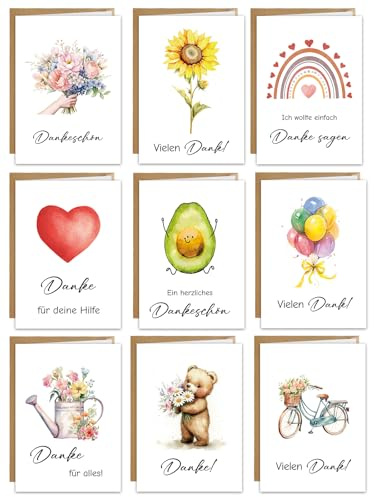 10x Karte Danke Karte, Dankeskarten mit Umschlag, Hochwertig Grußkarte | Abschiedskarte Kollegin Danke karten Lehrerin, Dankeschön Geschenke konfirmation Kommunion Taufe Hochzeit