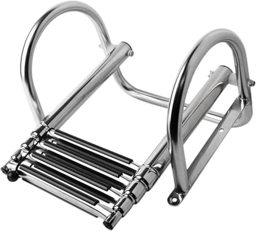 4 Steps Pontoon Boat Ladder, Folding Telescoping Swim Deck Ladder with Pedal Hand Railing, for Marine Boat Yacht Swimming Pool