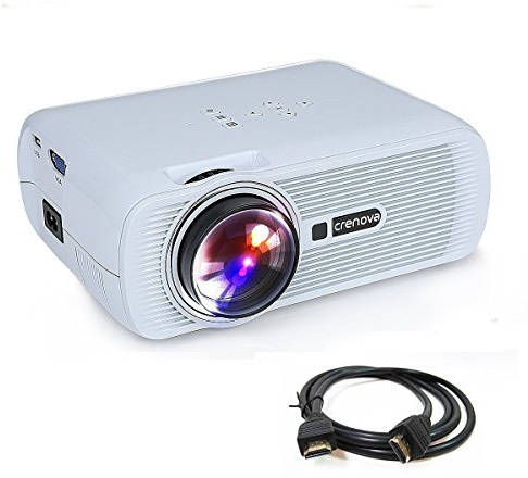 Proiettore a LED, Crenova XPE460, 1200 Lumen, Risoluzione 800x480, protezione degli occhi, con cavo HDMI per l'home cinema e per proiezioni in giardino. Connessione con TV, PC Portatile, computer, Console di gioco, lettore multimediale, con Scheda SD e supporto per iPad, iPhone, Android, Smartphone