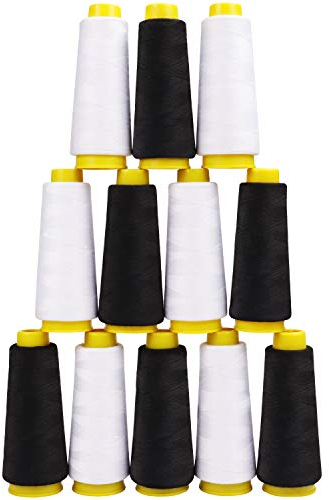 Kurtzy Nähgarn aus Polyester in Schwarz & Weiß Nähmaschinen Garn Spulen Set (12 Stk) – 11,5cm Garnrollen mit 900m Faden – Nähfaden Rollen Kit in 2 Farben zum Nähen, Nähmaschinengarn, Stickgarn