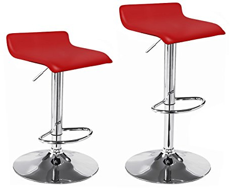 La Silla Española - Pack de dos taburetes con asiento cuadrado en color rojo, en simil piel, regulable en altura 38x30x86 cm