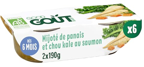 GOOD GOÛT - Mijoté De Panais Et Chou Kale Au Saumon - Plat Cuisiné Pour Bébé - Dès 6 Mois - Purée lisse - Bols Micro-Ondables - 2x190g