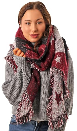 Style Slice Burgundy Star Blanket Scarf for Women, Winter Wrap