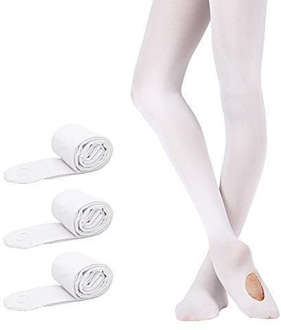 Bezioner Ballett Strumpfhose 3 Paar Cabrio Tanzstrumpfhose mit Fersenloch für Kinder Mädchen und Damen Weiß S (110–125 cm)