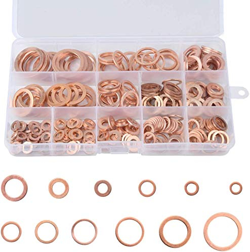 Loscrew 300 Stück flache Ringscheiben-Sortiment, Kupfer, Unterlegscheiben, Sortiment mit 12 Größen (M5 M6 M8 M10 M12 M14 M16 M20)