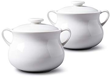 WM Bartleet & Sons 1750 TSET118 Traditional Porcelain Set of 2 Lidded Individual French Onion Soup and Stew Bowl with Handles 500ml – White