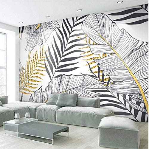Nordic Wallpaper Black and White Modern Minimalist Style Art Dark Golden Leaves TV Background Wall Wallpaper Living Room for Bedroom Rose Gold Retro-430cm×300cm