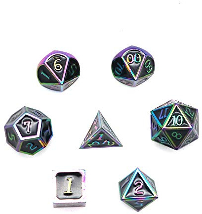 DollaTek 7Pcs Set di Dadi in Metallo Solido DND Gioco di Dadi D&D in Metallo Solido con Custodia e Lega di Zinco con Smalto per Giochi di Ruolo Sotterranei e Draghi(Double Color Mix Blue And Purple)