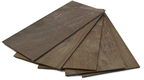wodewa Holz Furnier Set 4mm Starkfurnier Sucupira 15x14cm 5er Set Sägefurnier Bastelholz Platten Echtholz Holzfurnier zum Basteln Holzplatte Bastelset Modellbau DIY