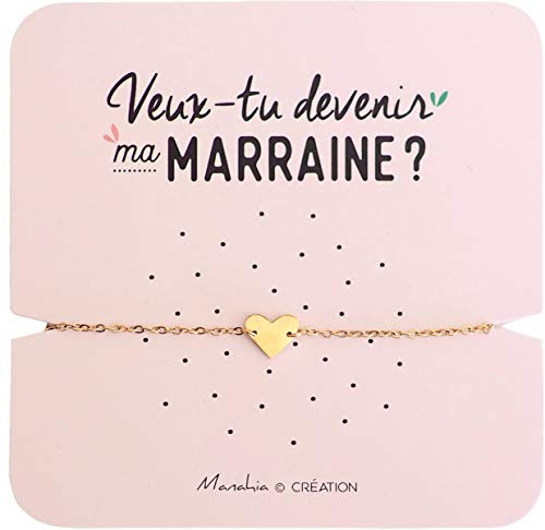 Manahia Bracelet Annonce Marraine Coeur Inoxydable - Veux-tu devenir ma marraine? - Idée Cadeau Surprise Annonce, Baptême, Naissance & Noël - Boîte Kraft Inclus
