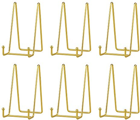 Tincogo Tallrikshållare för presentation – tallriksställ, bordsstaffli, fotoram, dekorativ platta, porslin, bordskonst, 15,2 cm, guld