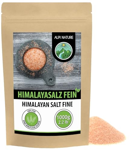 Alpi Nature Sal Rosa del Himalaya Fina 1kg, Sal de Roca Natural del Himalaya Fina 0.5-1 mm | Sal rosa de las minas de sal Khewra en Punjab, Pakistán