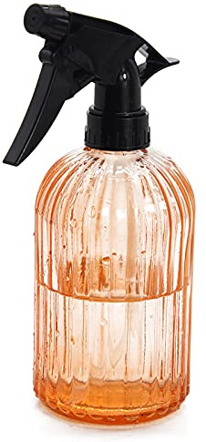 OFFIDIX Glass Spray Bottle, Fine Mist Spray Bottle Hand Held Pressure Plant Mister with Top Pump, 0.4L Spray Bottle with Adjustable Nozzle for Indoor and Outdoor Gardening or Home Cleaning (Orange)