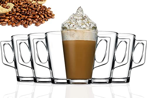Tasse A Cafe 240ml - 6 Tasse Double Paroi Ensemble Tasses À Expresso Verre Cafe Latte Macchiato Transparente Mug En Verre Cappuccino Avec Poignée Pour Thé, Jus Lait