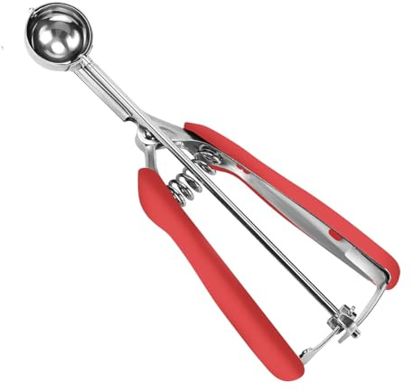 Mini cuchara para galletas, 2 cucharaditas/10 ml, con resorte, rojo, acero inoxidable 18/8, agarre cómodo