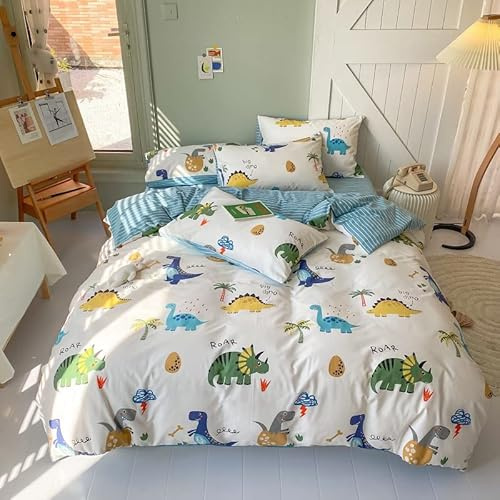 HAVOP Housse de couette 100% coton taille double pour enfants garçons et filles parure de lit cartoon dinosaure ensemble mignon animal dinosaure imprimé housse de couette toutes saisons ensemble de