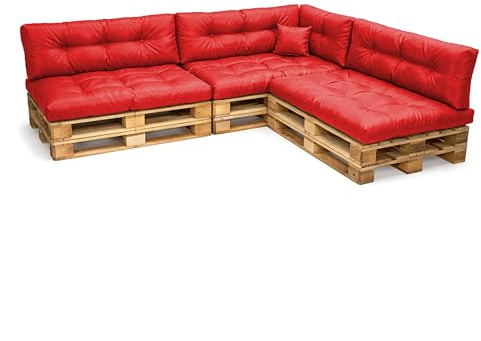 POKAR Palettenkissen Wasserabweisend Palettenauflagen Palettenmöbel Palettensofa 8er Set: Sitzkissen 120x80 + Rückenlehne 120x40, Rot