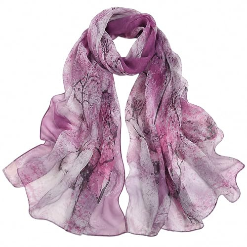 FAIRYGATE Purple Scarf Ladies Chiffon Scarfs for Women Tree Flower Print Neckerchief Soft Headwrap Girls Headscarf Women's Scarves & Wraps 160x50 cm 51026