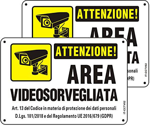 Cartello Area Videosorvegliata GDPR, Alluminio Riflettente, con Adesivo e Fori, 22×15cm Cartello Telecamera Sorveglianza Metallo per Casa e Negozio, Interno ed Esterno