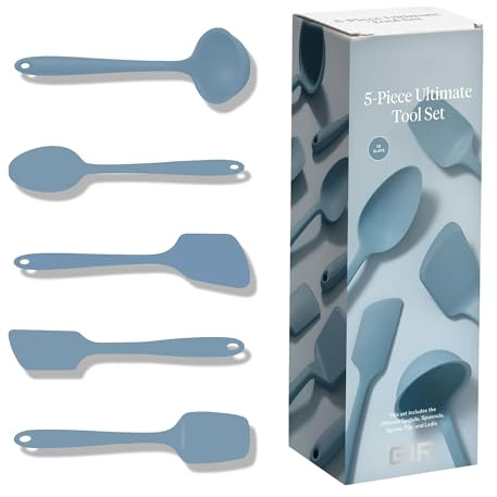 Gir: Get It Right 5 Piece Silicone Cooking Utensils Set - Ladle, Spatula, Flip, Spoon & Spoonula - Non-Stick, Heat Resistant & Dishwasher Safe - Silicone Kitchen Utensils - BPA & BPS Free - Slate