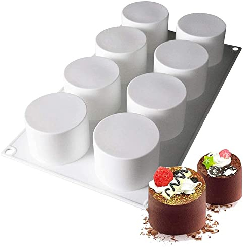 AFINSEA Tall Cylinder Silicone Molds for Baking Mousse Cake, 3D Silicone Baking Molds for Cakes, Brownie, French Dessert Mold for Pastry, Ice Cream, Cake Decoration(8-Cavity)