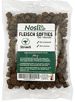 Nosli Fleisch Softies für Hunde • Trainingsleckerli • Hundeleckerli • getreidefrei • Strauß (200g)