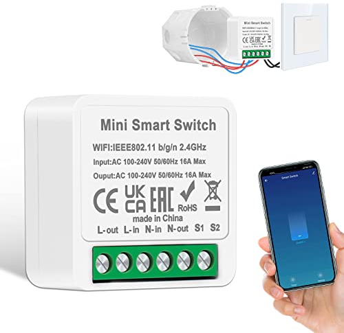 1 interruttore della luce intelligente CNBINGO modulo 1 via/2 vie, mini interruttore Wi-Fi fai da te, adatto dietro l'interruttore a parete, Smart Switch compatibile con Alexa Echo, Google Home, Smart