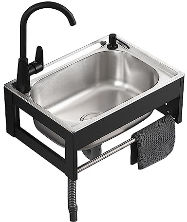 Waschbecken Ausgussbecken, Edelstahl Wandmontage Waschbecken, mit Wasserhähne und Seifenspender, Edelstahl Spültisch, Gewerbliche Spülbecken,Wandwaschbecken (48x35x21cm / 18.9x13.78x8.27in)