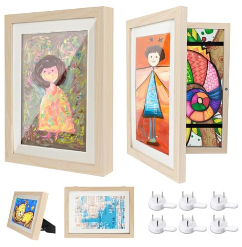 Ciscle Bilderrahmen Kinderzeichnungen, 2 Stück A4 Befüllba Kunstfotorahmen für Kinder, Frontöffnung Bilderrahmen für Kunstwerke, Ideal für Kinderzeichnungen, Kunstprojekte, Schule, Zuhause (Holz)