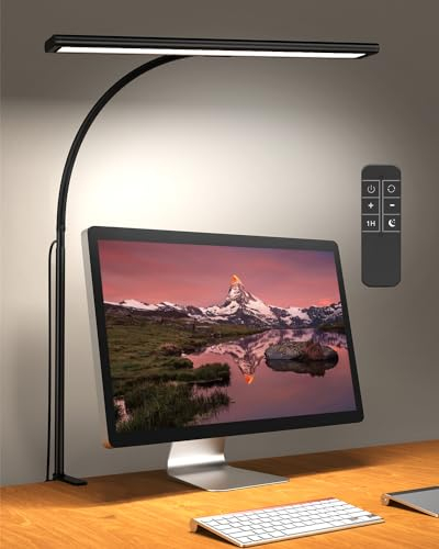 iFalarila Desk Lamp 10W Schreibtischlampe Dimmbar mit Fernbedienungen - 160 LED Super Helle Klemmleuchte mit USB-Adapter | 3 Farbtemperaturen & 10 Helligkeitsstufen | 70cm Flexiblem Schwanenhals