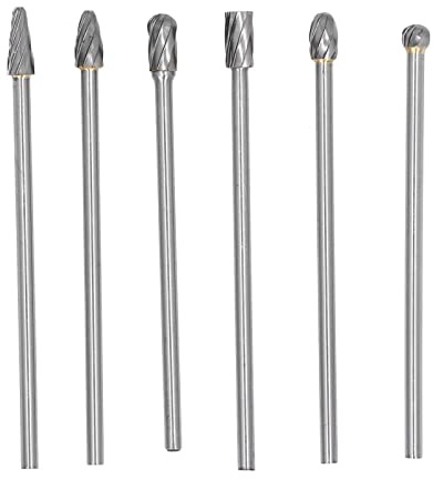 6-teiliges Wolframstahl-Hartmetall-Frässtift-Set, 0,2 Zoll Runder Schaft, Solider, Drehbarer Zylinderkopf-Anschlusssatz Für Holzbearbeitung, Bohren, Schnitzen
