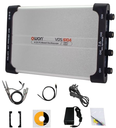 OWON VDS6104 PC Oszilloskop 4-Kanal, USB Oszilloskop, 8-Bit Vertikale Auflösung, 100 MHz Bandbreite, SCPI Protokoll Kompatibel, Oszilloskop mit 10M Aufzeichnungslänge