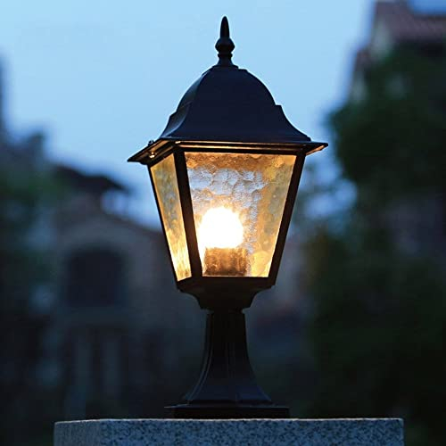 MODEBHD Continental Aluminium Glas Laterne LED Tischlampen Außen Lichtsäule IP54 Wasserdicht Villa Patio Park Garten Rasen Licht E27 Dekoration Beleuchtung Stehleuchte R