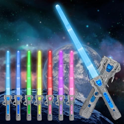 Sinwind Lichtschwert Kinder, Laserschwert, 7 Farben Lichtschwert mit Sound, Retractable LED Lightsaber Spielzeug, Laserschwert Cosplay Spielzeug, Light Saber, Leuchtschwert Kinder (Silber)