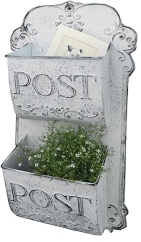 ATMRC Mailbox Metal Letter Box Double Layer Outdoor Wall Mount Mailbox French Rural Style Wind Leaving Message Storage Home Decoration Classic(White)