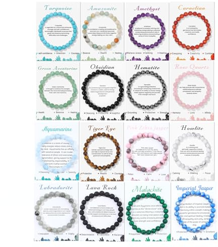 Jewdreamer 16PCS Natural Crystal Bracelets for Women Men - 8mm Semi-Precious Gemstone Beaded Bracelets, Round Gemstones Stretch Bracelet, Yoga Bracelets Jewelry Gift