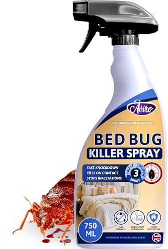 Aviro Bedbug Spray - Fast Acting Bed Bug Killer Spray for Immediate Control & Ongoing Prevention. Triple Action Professional Strength Bedbug Treatment for Home, Use On Hard & Soft Furnishings. 750ml