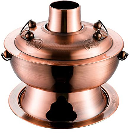 Scaldavivande Pentola in Rame Antica Pechino Carbone di Legno Rame Puro Pentola Calda Vecchio Stile per la Casa Pentola in Rame Extra Spessa Shabu Shabu per Esterni (Ottone 34 cm)