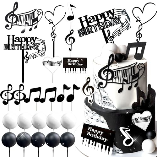 JeVenis Rock Music Cake Topper Guitar Cake Toppers | Music Notes Balls Cake Decorations for Musician Birthday Party Rock Theme Party