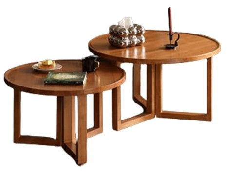 beaka Runder Couchtisch, Wohnzimmertisch Modern Für Büro Oder Wohnzimmer Sofatisch Für Büro, Küche, Wohnzimmer Satztische Sind Frei Kombinierbar (Color : Cherry, Size : 1set 80+70cm)