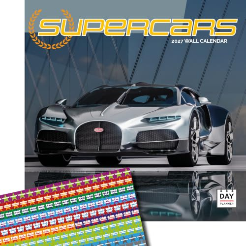 Dayplanner Publishing Supercars Calendar 2027, Large with Stickers | Large square 16-month wall calendar with organisational stickers, ideal as a Supercars gift.