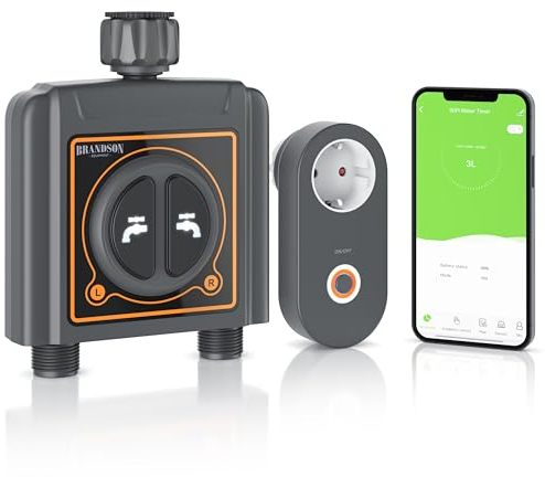 Brandson - 2 Zonen Bewässerungscomputer mit WLAN - WiFi Bewässerungssteuerung Garten 2 Ausgänge - App Smart Life Bewässerungssystem - Bewässerungstimer - Automatische Bewässerung - Regenverzögerung