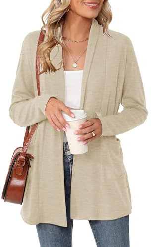 Rapbin Womens Open Front Cardigans Loose Lightweight Cardigans with Pockets | Ladies Long Sleeve Cardigans Casual for Autumn Winter