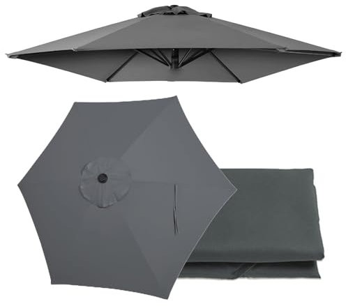 Sonnenschirm Ersatzbezug,200cm 250cm 270cm 300cm 6 Rippen, Abdeckung Gartenschirm Stoff Ersetzen Ersatz Bezug,Sonnenschirm Ersatzbezug Bespannung Baldachin Überdachu(Size:250cm/8.2FT,Color:Grau)