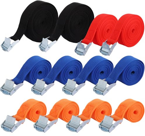 Oungy 12Pack Ratchet Tie Down Straps, 1m/2m/4m/6m Adjustable Fastening Lashing Straps with Buckle, 25mm Tensioning Belts Luggage Straps Cam Buckle Adjustable Straps for Bicycle Motorcycle