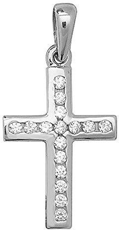 EDS Jewels Klassischer 9 Karat (375) Weißgold kreuz Damen - Anhänger mit Zirkonia - 23mm*11mm TRS106319KW