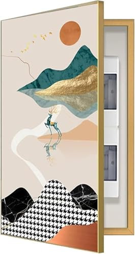 Couvercle De Panneau éLectrique Mural, Couvercle BoîTe à Fusibles, Couvercle De Peinture DéCorative pour BoîTe Compteur éLectrique Cache-Compteur pour Maison/Restaurant(Gold-B,50 * 70CM)
