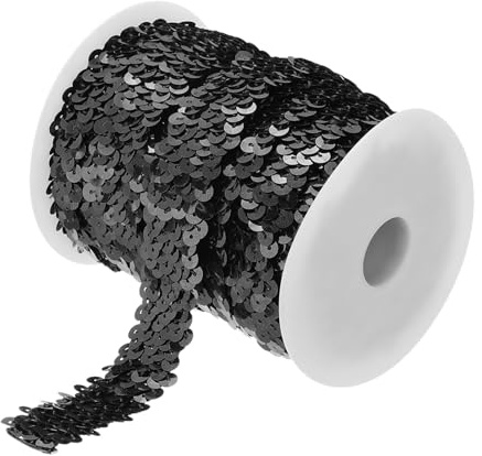 QUARKZMAN 10 Yards 1,2 Pouce Garniture Élastique à Paillettes 3 Rangées Bande de Paillettes Plates Ruban en Tissu à Paillettes pour L'Artisanat DIY Frange à Paillettes Couture Noire